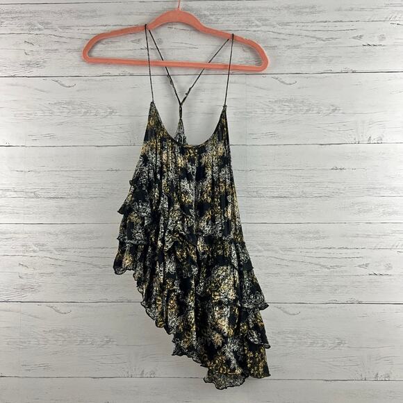 Free People Tiered Ruffle Dark Floral Tank Top Size M - Picture 2 of 9